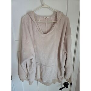 Easel Los Angeles Plush Fuzzy Oversized Hoodie Cream Beige Size L